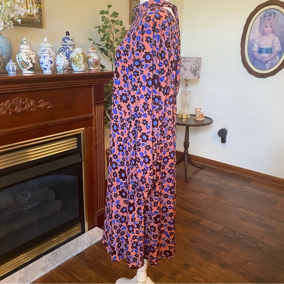 Eloquii 60s Mod Floral Keyhole Mock Neck Midi Dress • Orange Blue Brown Size 20 - Picture 5 of 10